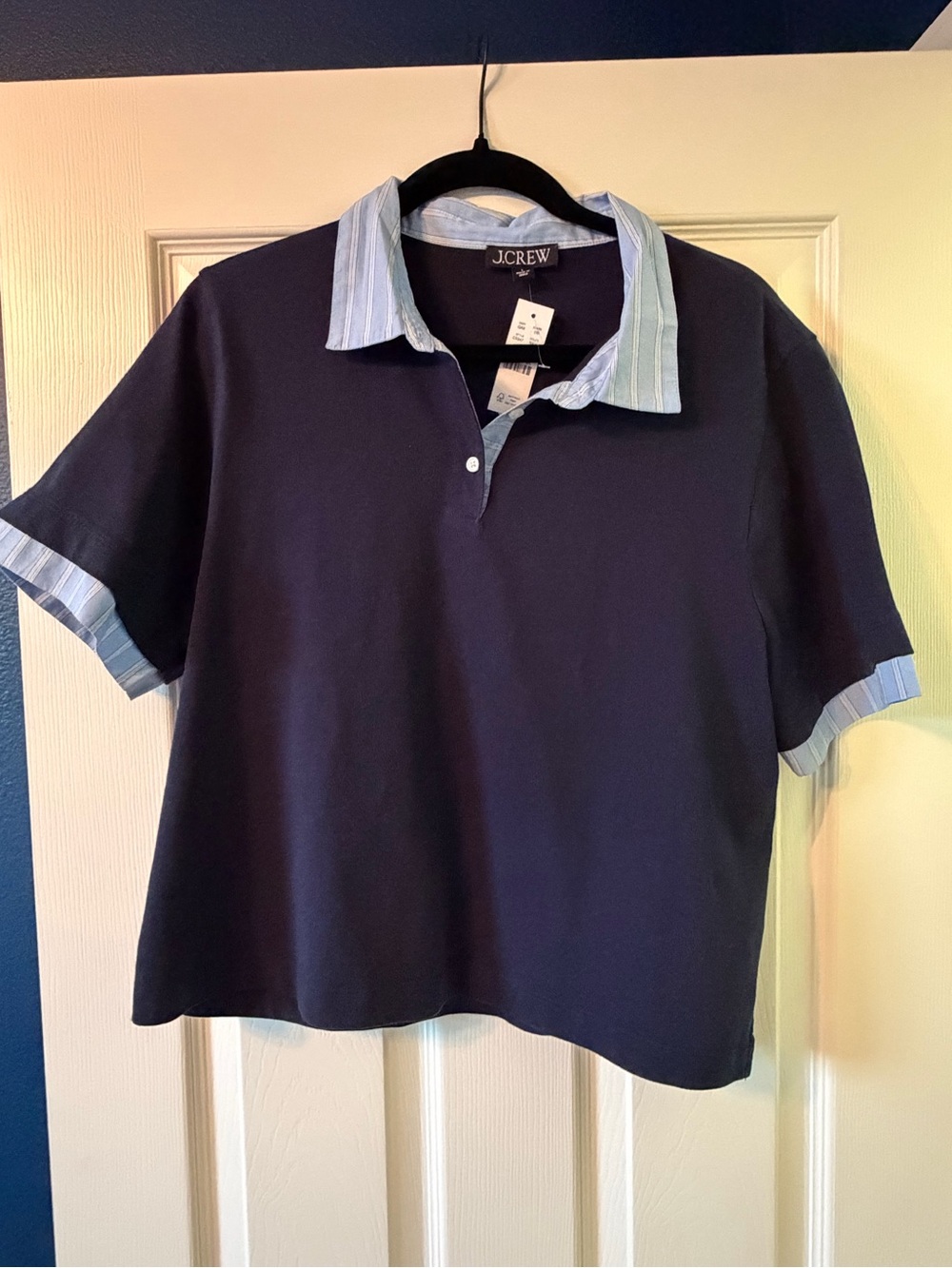J. Crew Women’s Navy Polo with Light Blue Trim